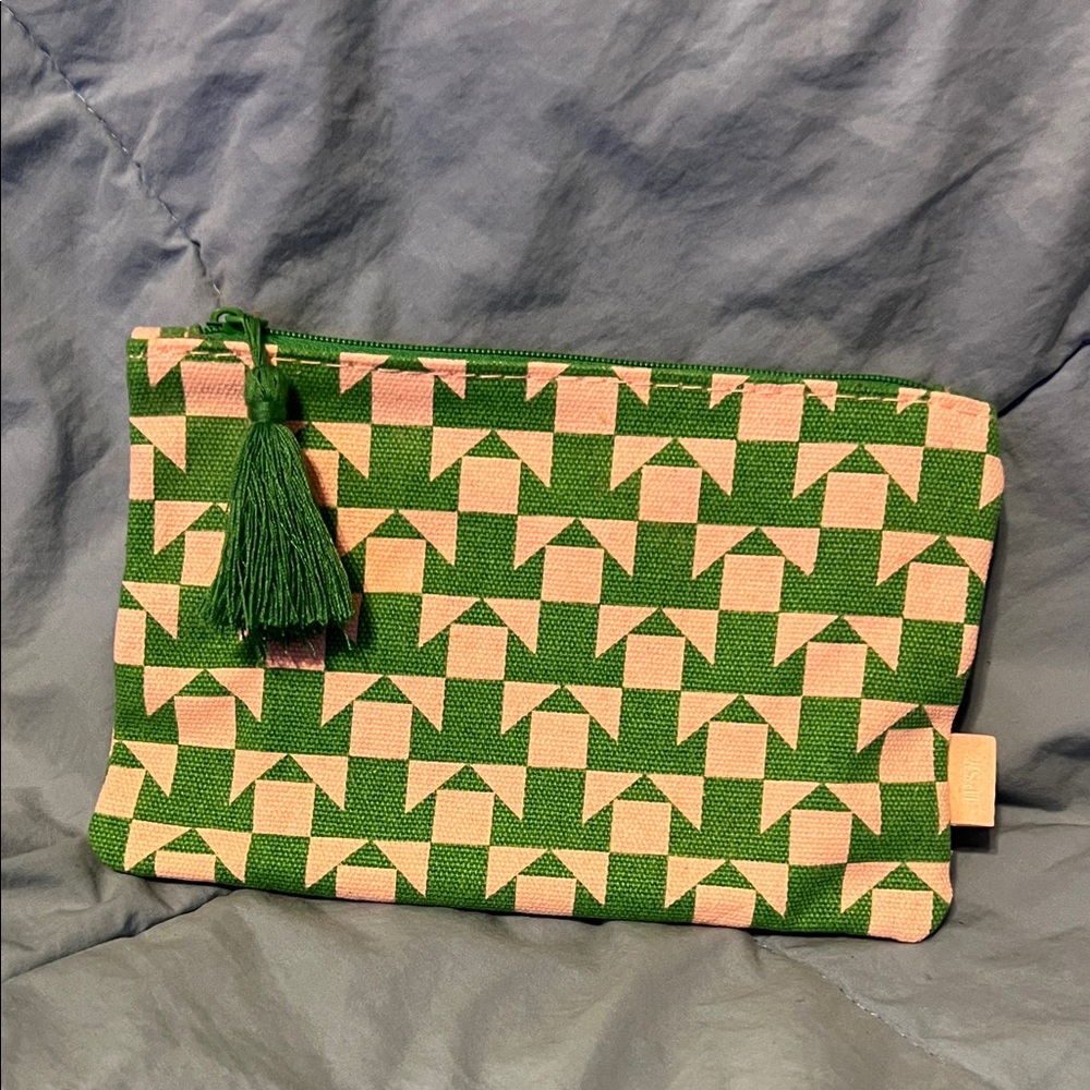 Chic Green and Pink Geometric Cosmetic Pouch by Ipsy